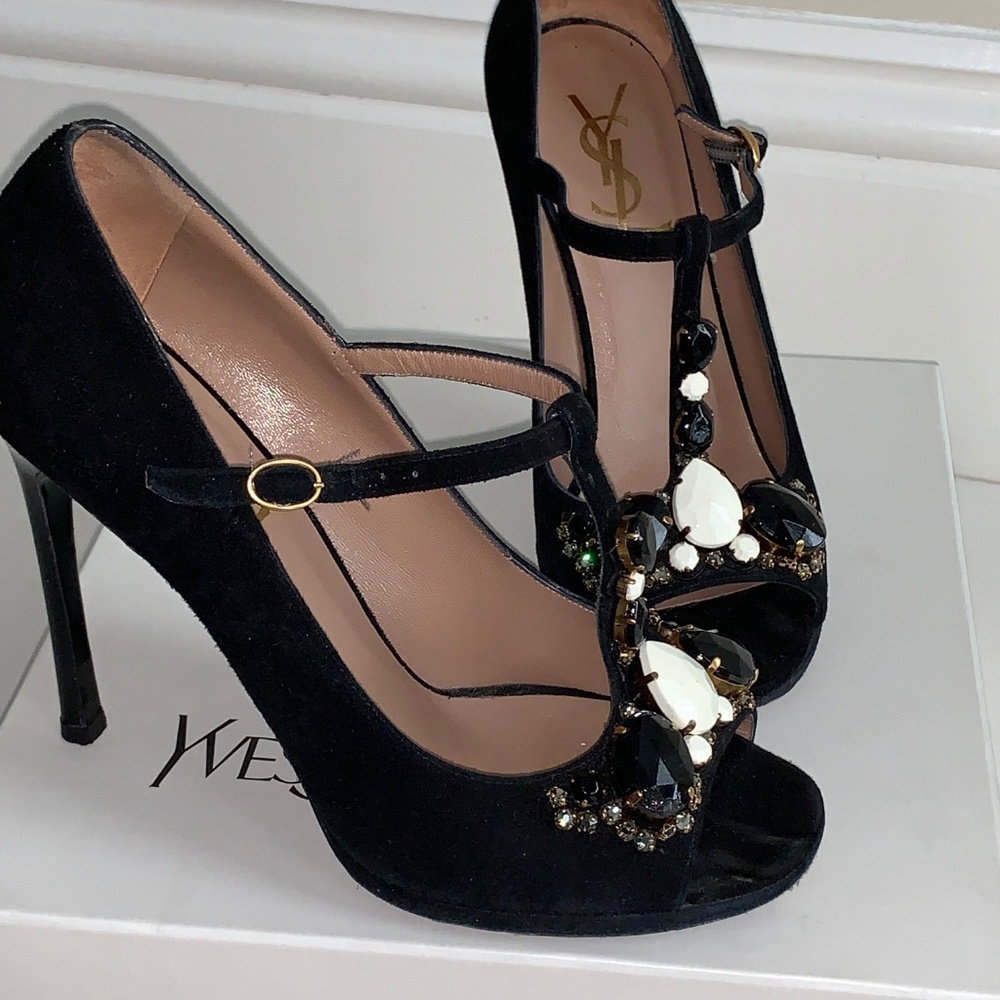 YVES SAINT LAURENT Cabaret Black Suede Size 38 - Picture 3 of 8